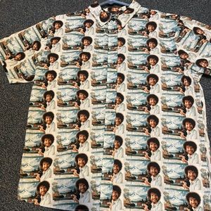 Funny Bob Ross Short Sleeve Button Down Party Shirt Size Large